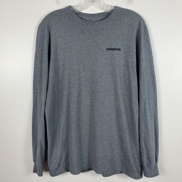 Patagonia Mens P-6 Logo Responsibili Tee Long Sleeve Graphic Outdoor Logo Gray M - Picture 2 of 8